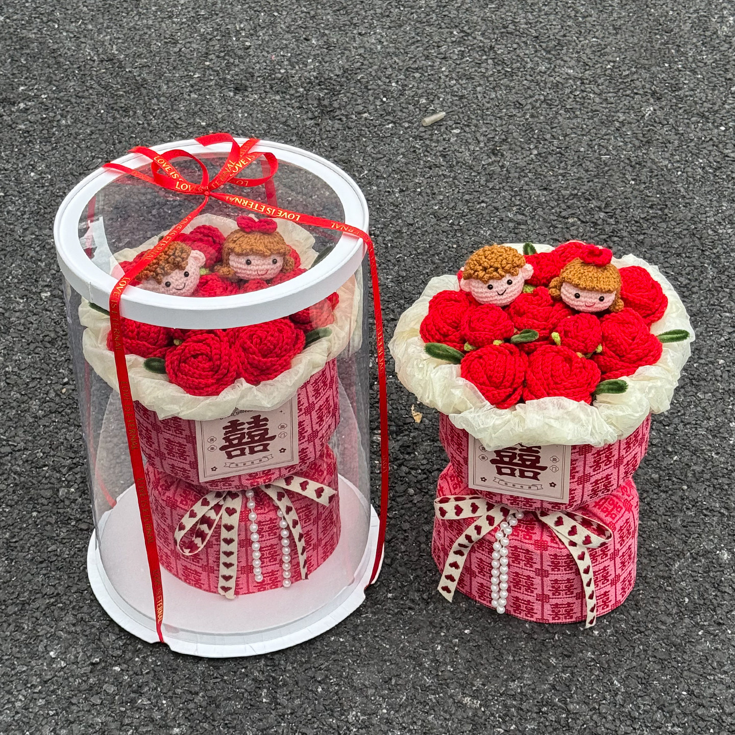 创意成品针织毛线花束仿真玫瑰花送闺蜜新人新娘新婚订婚结婚礼物