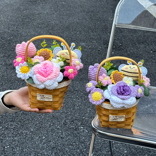 创意手工针织毛线花篮向日葵玫瑰花小清新礼物送闺蜜女朋友生日