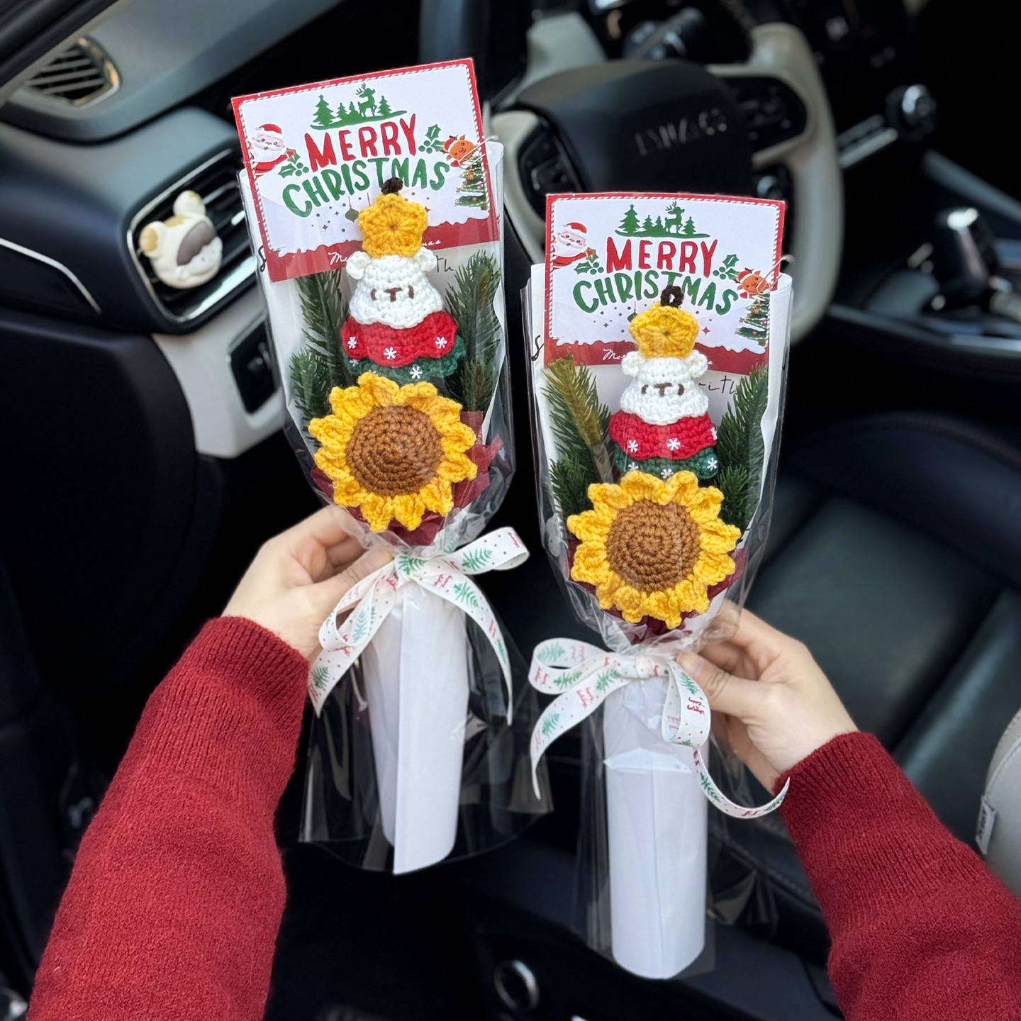 圣诞节花束手工编织向日葵圣诞树毛线花创意礼物送女友闺蜜平安夜