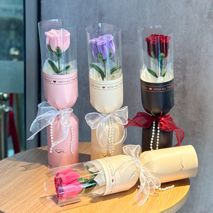 三八女神节手工编织花仿真玫瑰花束永生花生日礼物送女友同事礼品