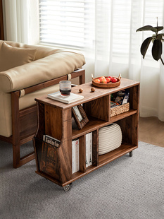 北美黑胡桃木全实木移动边几北欧风沙发侧边柜现代简约置物收纳柜
