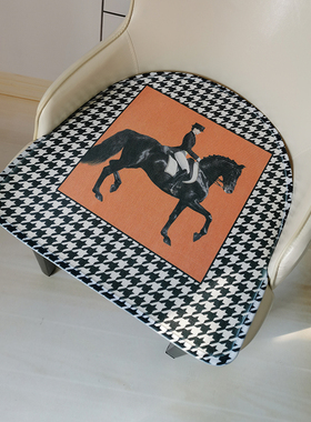 夏天千鸟格马蹄形冰丝坐垫家用轻奢橙色马沙发皮椅弧度半圆型椅垫