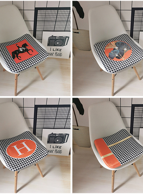 现代轻奢千鸟格橙色餐椅垫家用木凳子方形坐垫梯形可定制汽车座垫