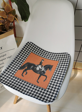 夏天凉快冰丝坐垫轻奢风千鸟格橙色马餐椅垫沙发垫汽车座垫可定制