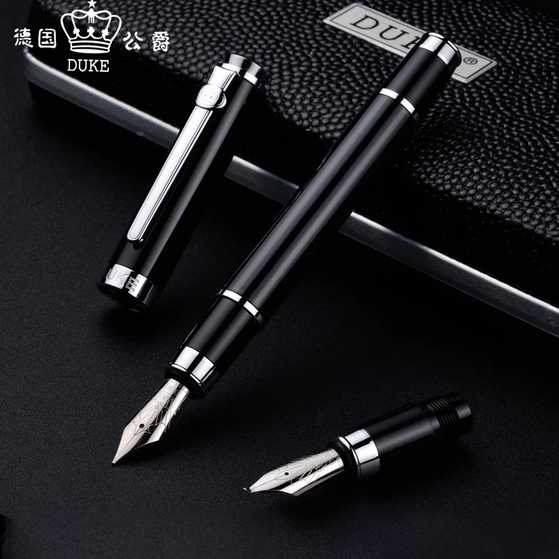 正品德国DUKE公爵碳纤钢笔成人用商务手绘书写练字弯头美工笔双笔头墨水笔礼盒装刻字定制笔特制复合弯尖笔