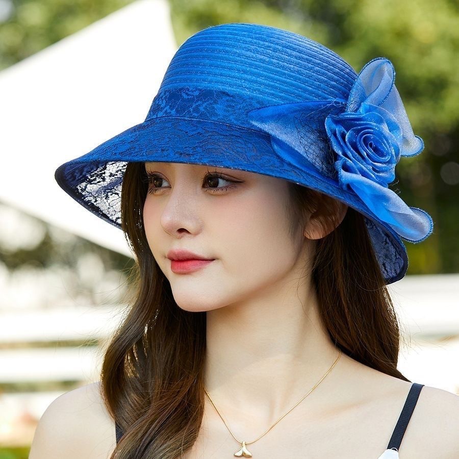 新款舞台表演舞蹈礼帽蕾丝花朵帽子女复古英伦爵士帽成人帽子