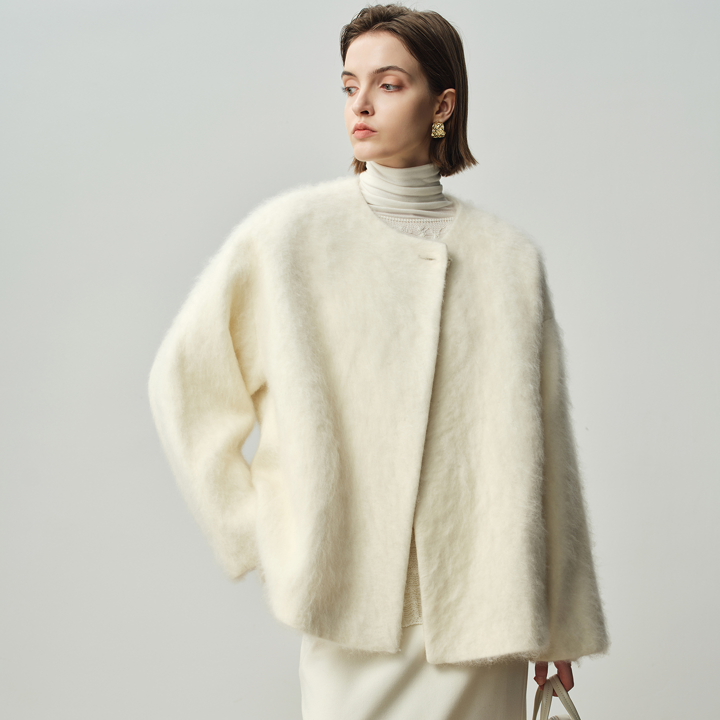 EASE秋冬新款轻奢风羊毛大衣短款