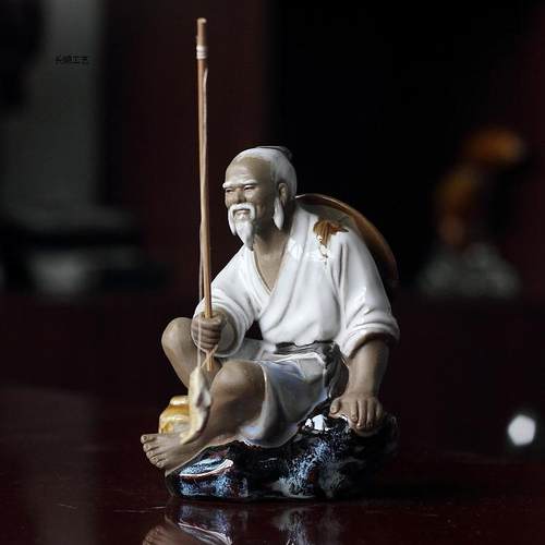 景德镇石湾公仔盆栽渔翁装饰摆件