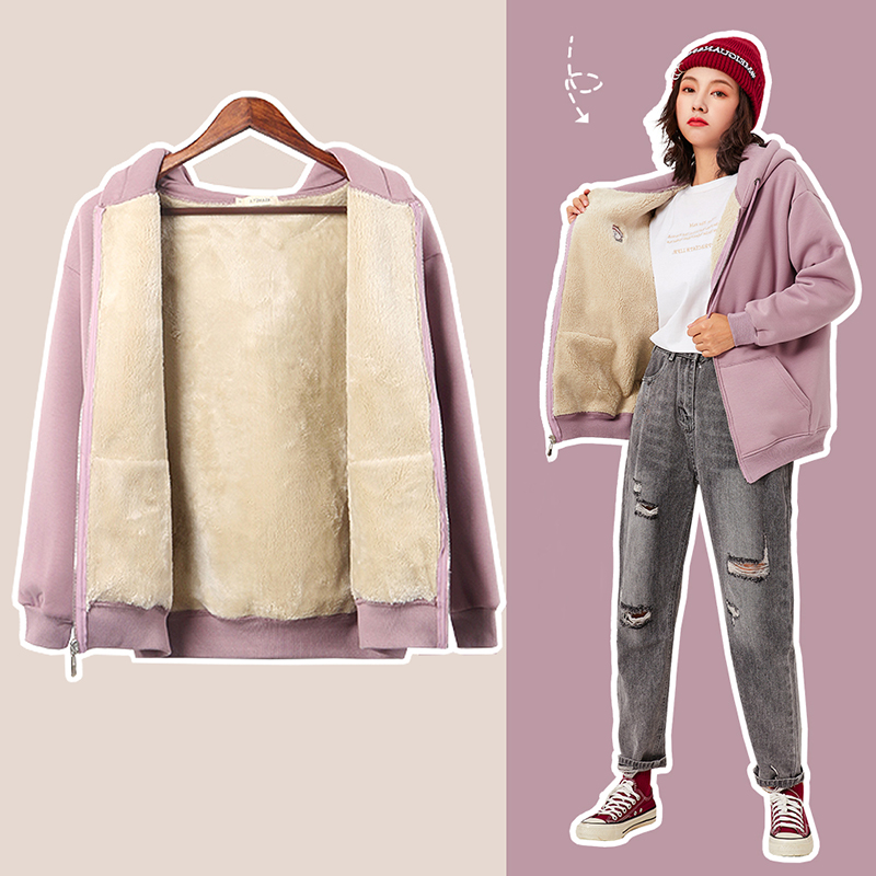 开衫加厚羊羔绒秋冬季保暖棉衣女