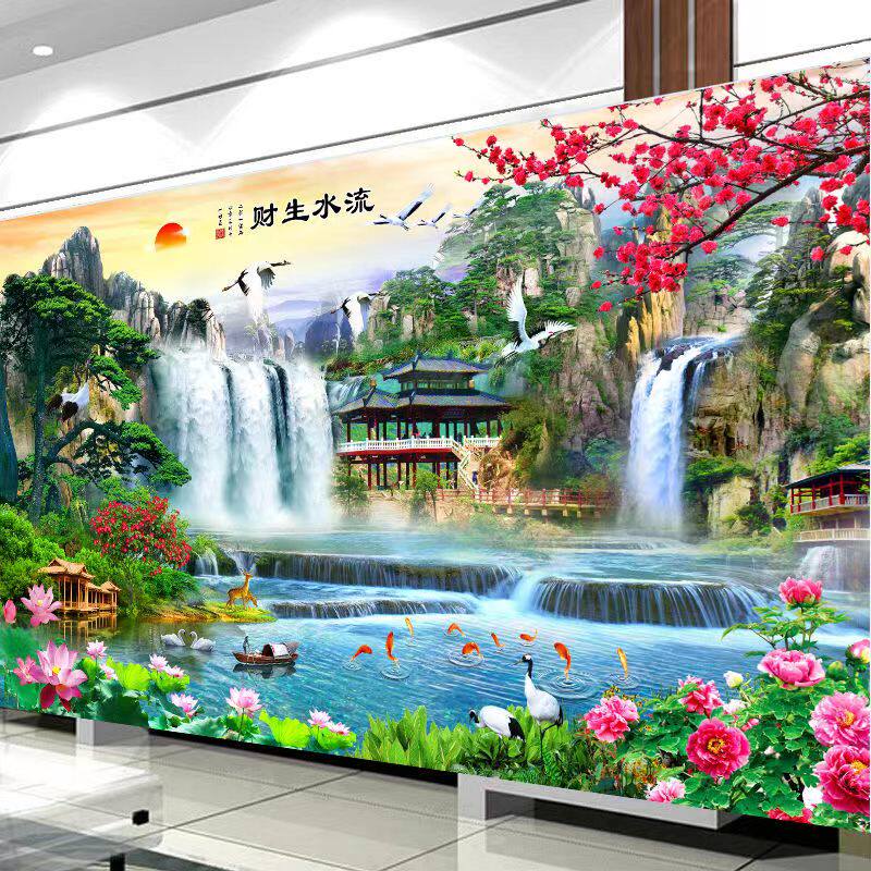【加厚绣布】风景画客厅流水生财十字绣套件