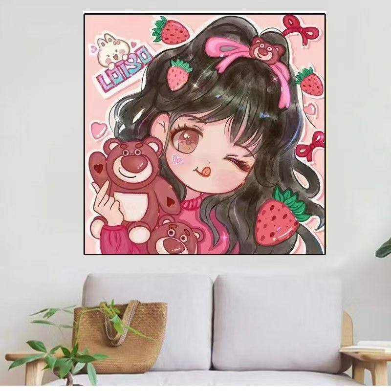 【加厚绣布】新款十字绣卧室儿童房草莓熊女孩29色满绣无勾边
