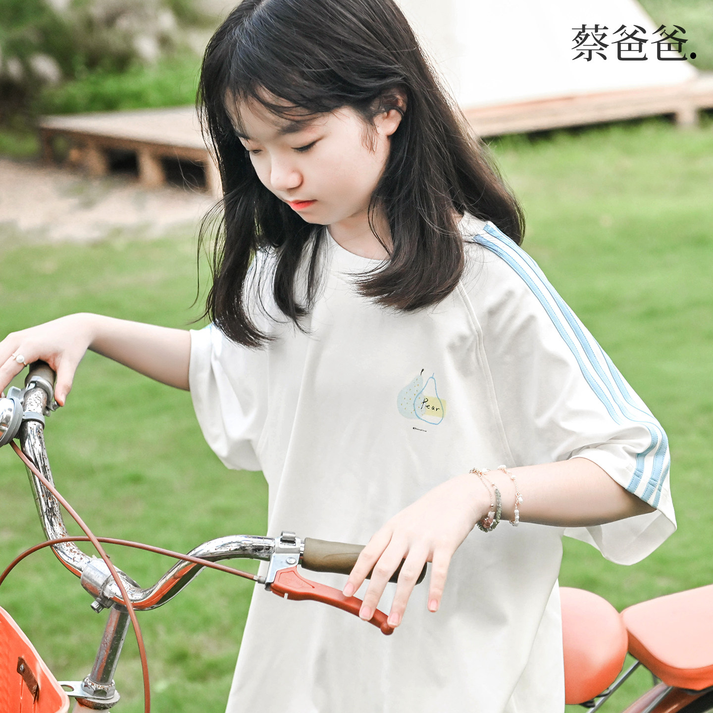 夏季男女童白色短袖t恤长裤套装