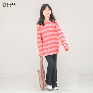 新品 933 秋装 t恤休闲粉色条纹上衣809 670 少女百搭长袖 蔡爸爸童装