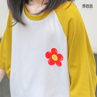 白色夏装 t恤925 一朵小红花 插肩短袖 606 女儿童时尚 蔡爸爸大童装