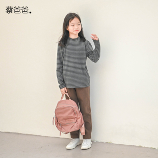 t恤A52 蔡爸爸童装 厚实半高领长袖 男女大童条纹打底衫 1121 春秋装