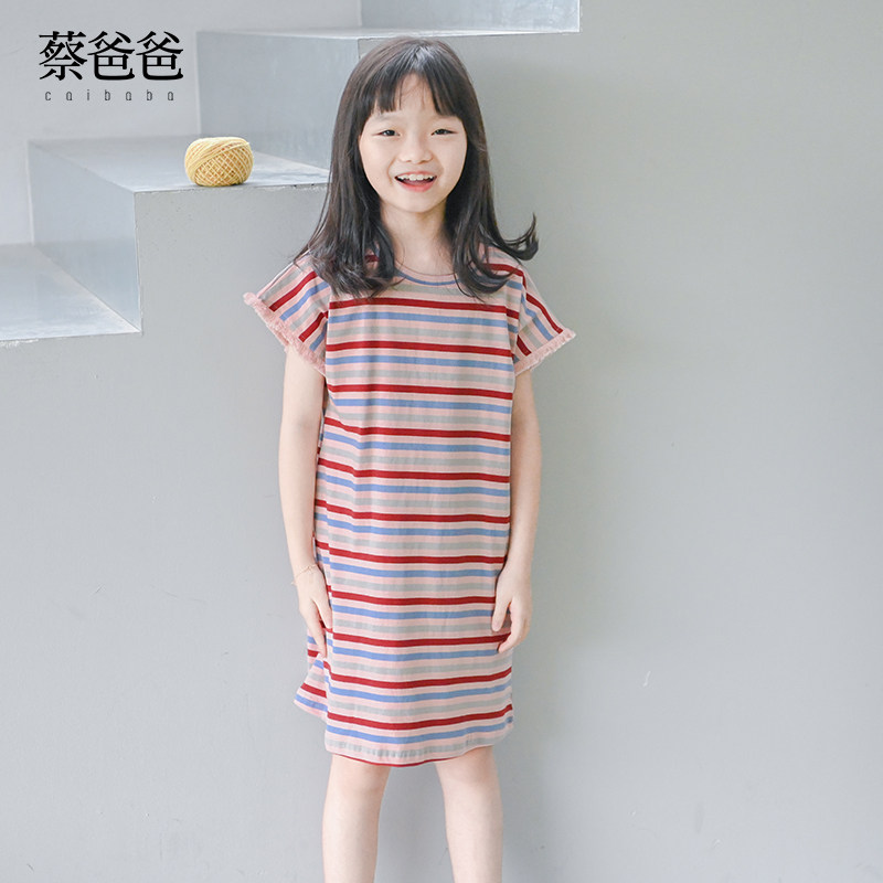 蔡爸爸原创童装 文艺新款夏装 女童连衣裙 大童洋气条纹裙子167,童装/婴儿装/亲子装,连衣裙,淘宝优惠券,粉丝福利购,淘宝优惠卷