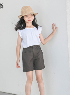 蔡爸爸童装 百搭小背心 新款夏装女儿童无袖t恤 白色上衣服907
