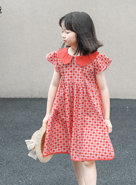 蔡爸爸原创设计童装2026新款夏装女大童印花连衣裙桔红色裙子T028