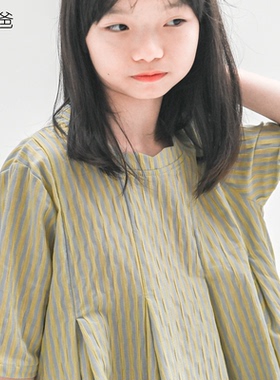 蔡爸爸童装女童小清新早春装2026新款中大童条纹连衣裙肌理感667