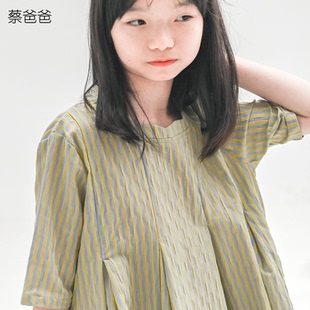 蔡爸爸童装女童小清新早春装2026新款中大童条纹连衣裙肌理感667