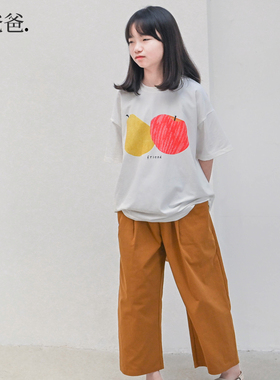 蔡爸爸童装水果梨白色短袖上衣夏装女大童独特超好看t恤028+129