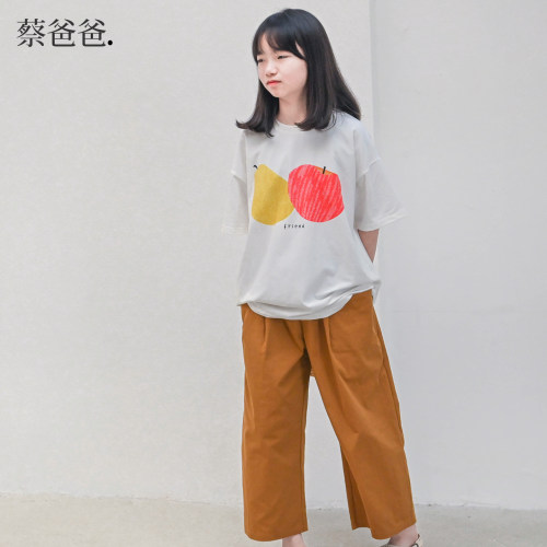 梨白色短袖上衣夏装女大童t恤