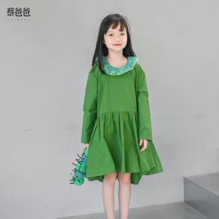 连衣裙木耳领 1317 女童全棉绿色长袖 蔡爸爸原创设计童装 2025秋款