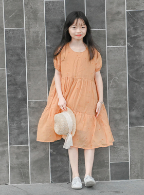 蔡爸爸童装 2026新款夏装文艺苎麻裙小个子女装短袖连衣裙女童030