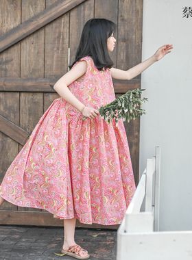 蔡爸爸童装2026文艺复古无袖连衣裙夏装女大童裙子薄款度假风751
