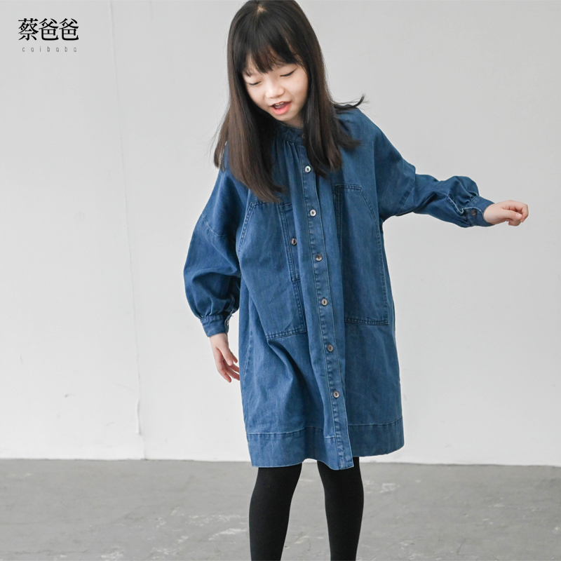 女连衣裙春秋立领牛仔衬衫裙