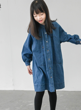 蔡爸爸童装2026新款春秋装女童立领牛仔衬衫裙女孩宽松连衣裙1038