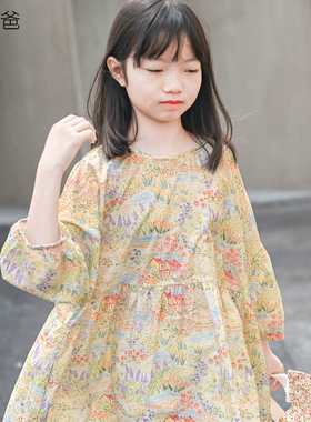 蔡爸爸童装全棉春装2026新款女大童独特超好看度假风连衣裙子592