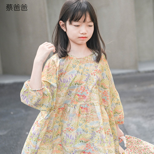 全棉春秋装女大童度假风连衣裙子