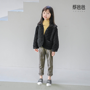 蔡爸爸童装2026冬季黑色V领外套夹棉服女童百搭外套文艺中童1152