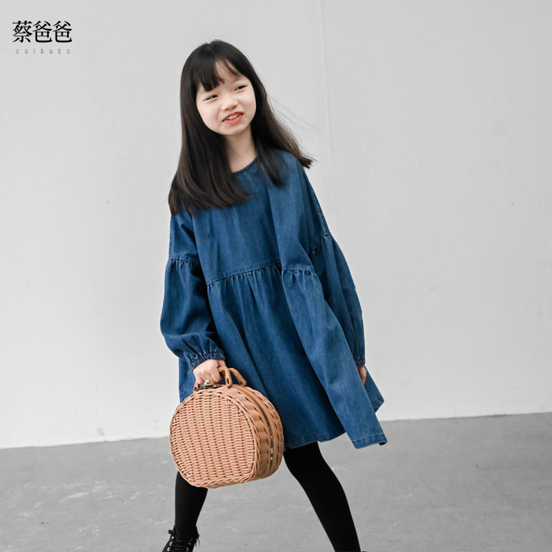 蔡爸爸童装2026新款春秋装女大童蓝色牛仔裙韩版宽松娃娃裙子1050