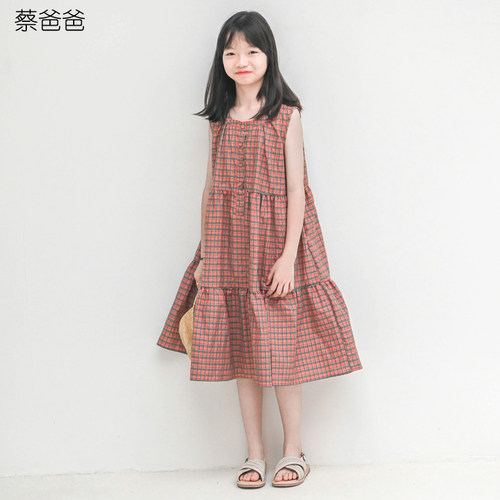 新款夏季女装全棉格子背心裙子