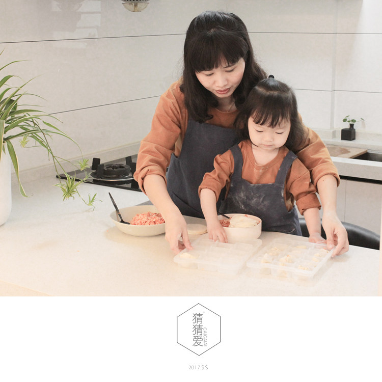 蔡爸爸 女款围裙文艺蓝色亲子围裙棉麻罩衣 春秋烘焙厨房小童359
