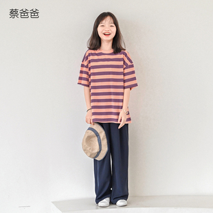 子372 蔡爸爸原创童装 177 男女儿童藏青色长裤 夏装 休闲阔腿裤 新款