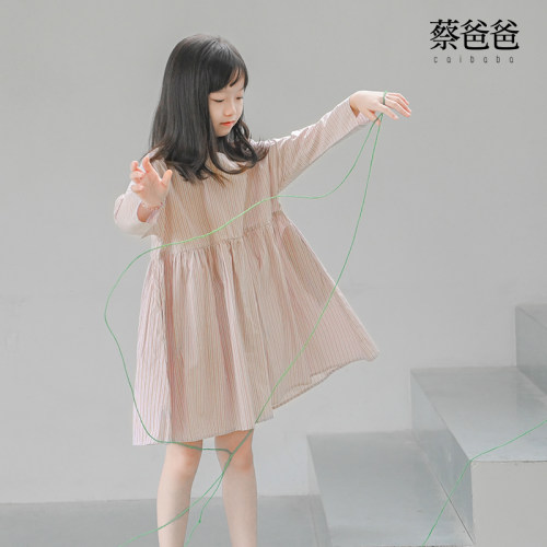 女童连衣裙春秋纯棉长袖条纹裙子