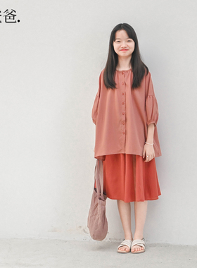 蔡爸爸原创童装文艺上衣女童春夏中大童粉色天丝麻短衬衫157+161