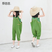 蔡爸爸原创童装 子211 男女儿童背带裤 小清新绿色吊带裤 2026夏季