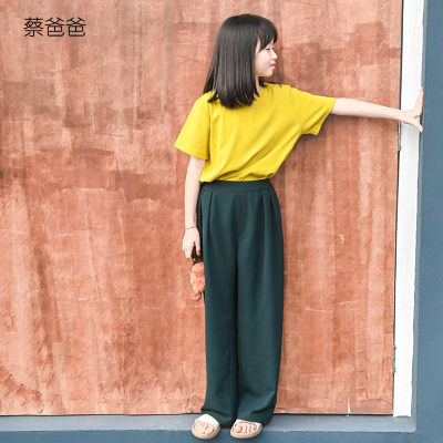 蔡爸爸夏装绿色防晒防蚊阔腿长裤