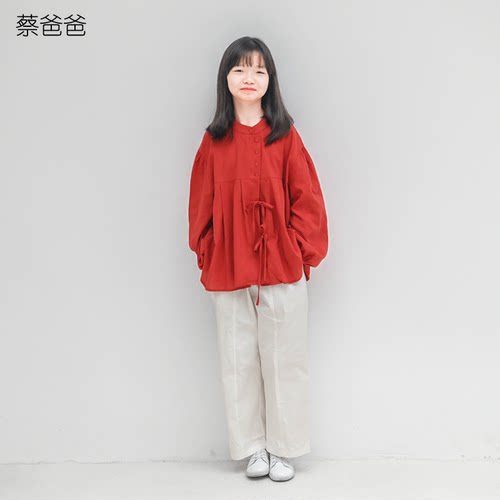 春秋装大童红色长袖衣服少女衬衣