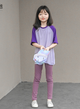 蔡爸爸童装26新款小个子女装t恤夏装女童插肩衣服紫色上衣112+138