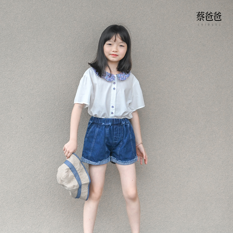 夏花边领白色短袖衬衫