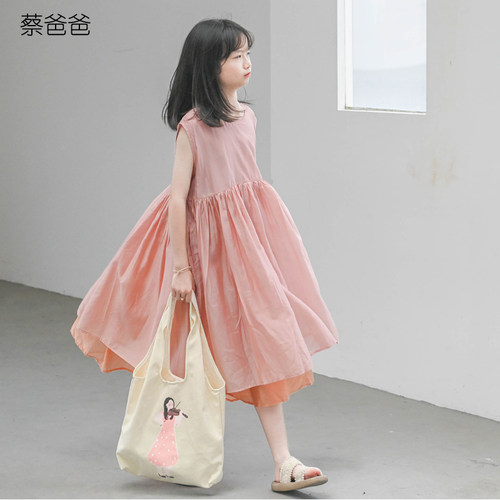 夏薄款粉色背心连衣裙天丝女童裙