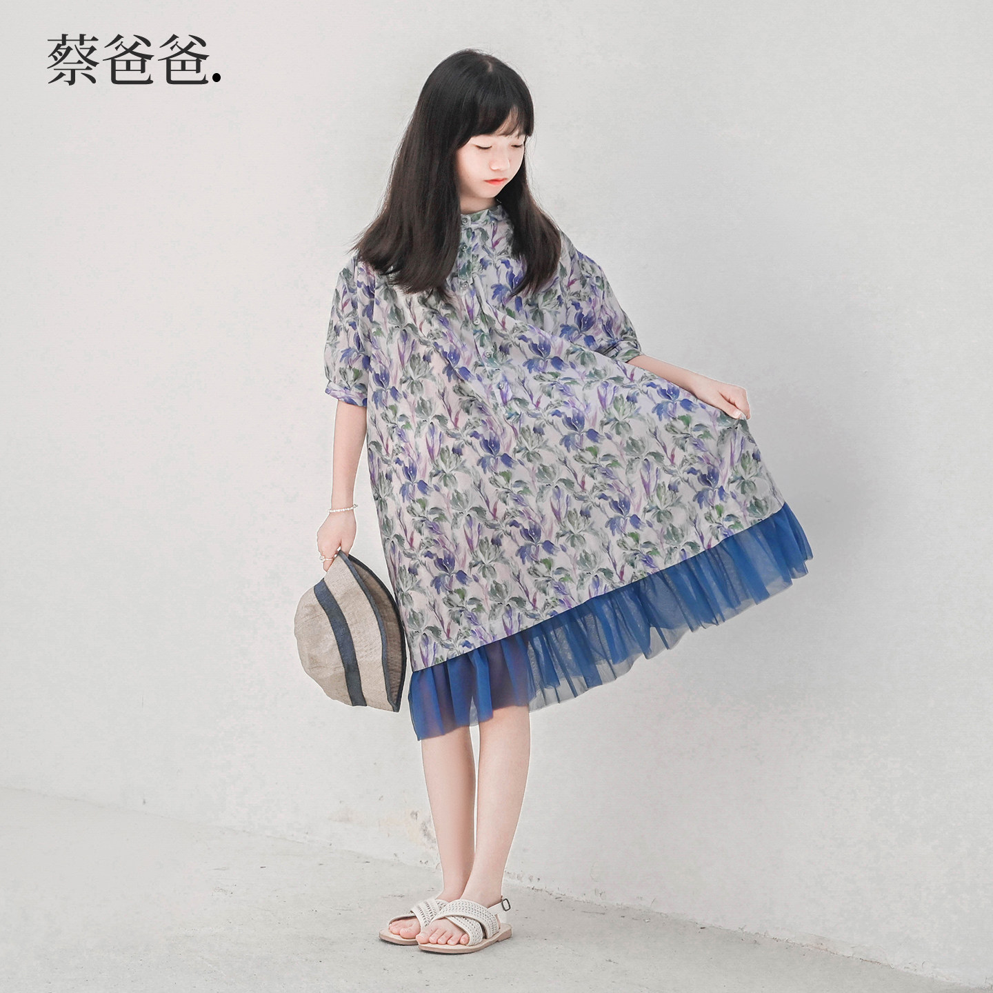 蔡爸爸原创童装碎花裙2026新款夏装大童女孩宽松连衣裙子网纱1029