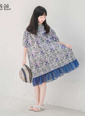 蔡爸爸原创童装碎花裙2026新款夏装大童女孩宽松连衣裙子网纱1029