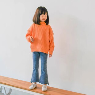 毛衣 蔡爸爸童装 2026冬季 百搭韩版 红桔上衣051 男女儿童毛衣厚款