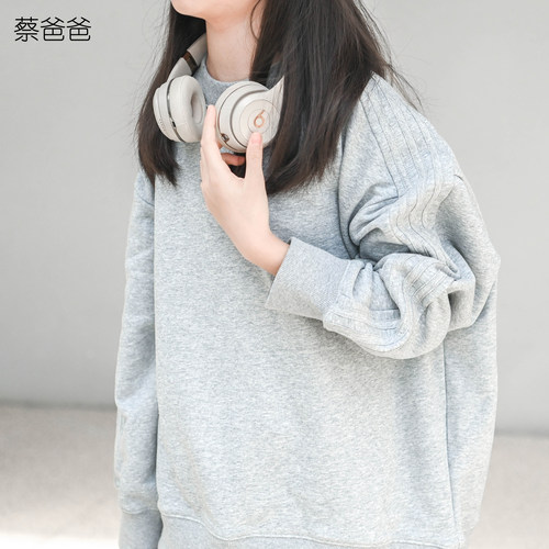 浅灰圆领女童假两件卫衣秋冬套装